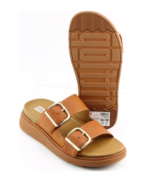 FitFlop TM Gen FF Buckle Two-Bar Slides he8 cognac